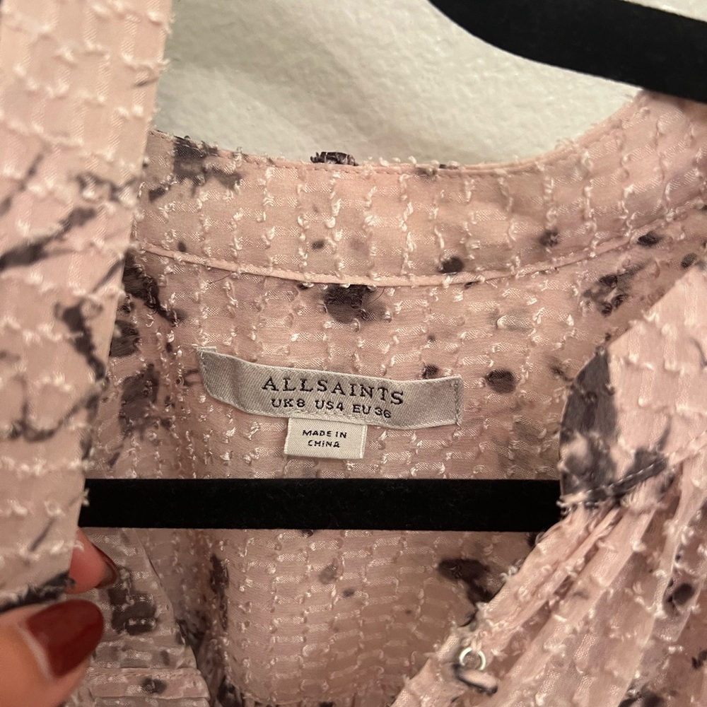 All Saints Splatter Print Ruffle Blouse - Size 4 - Picture 5 of 5